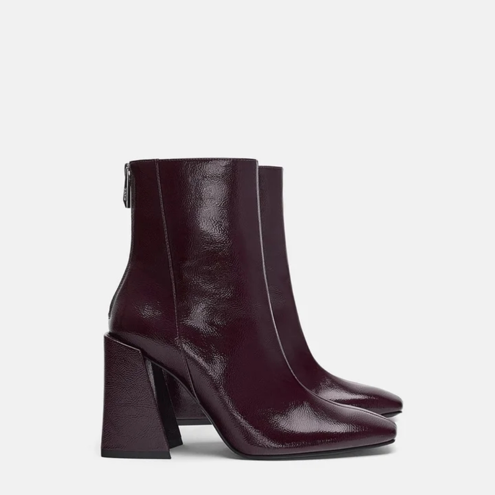 Zara Burgundy Patent Finish Heeled Ankle b…